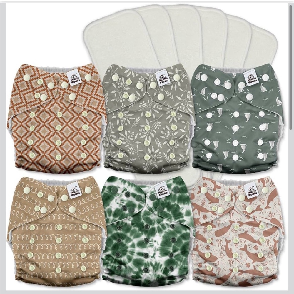 Mama Koala 3.0 Pocket Cloth Diapers w/AWJ Lining, 6 Pack,Inserts(A-Calm Spring)